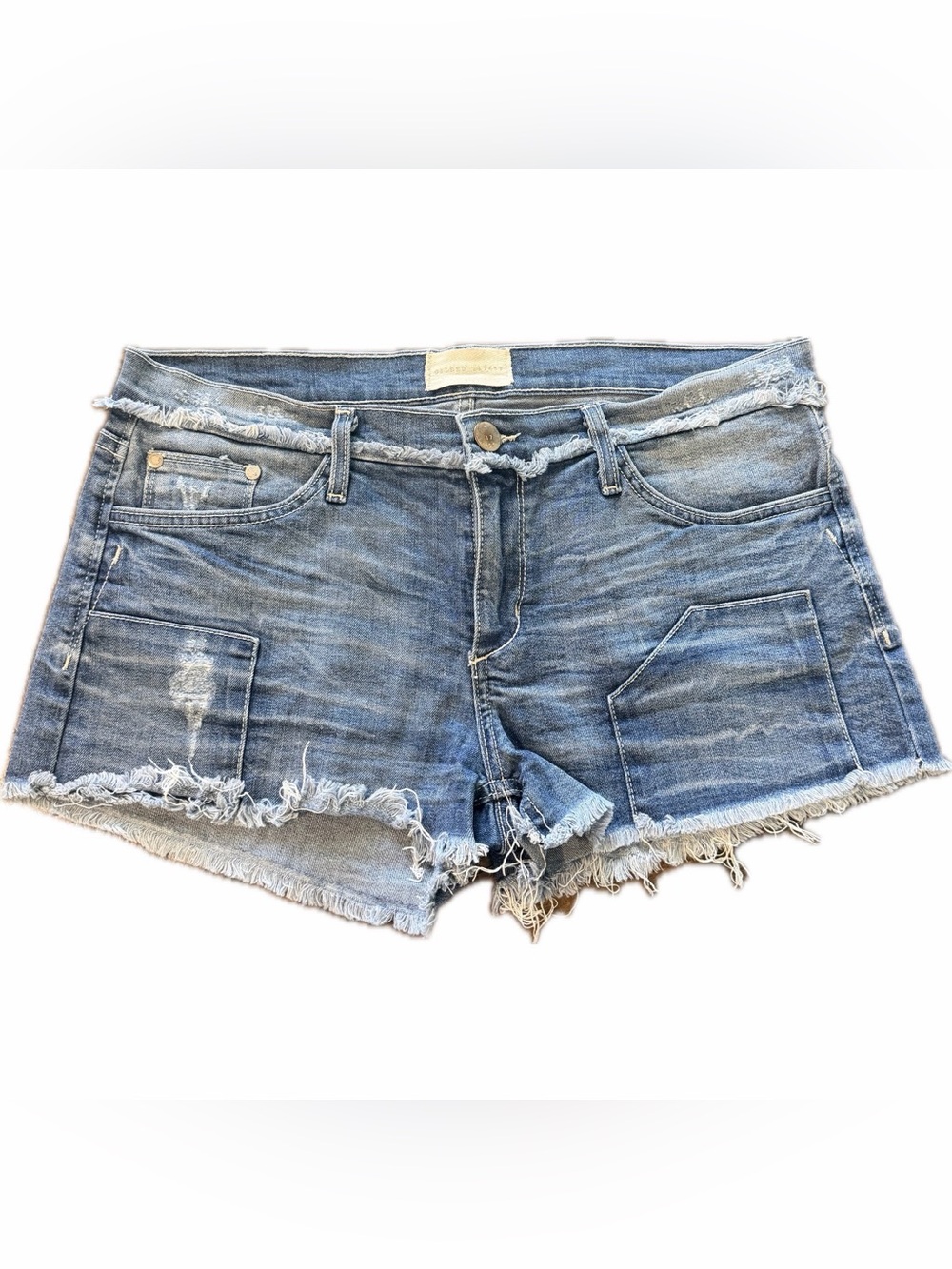Gilded Intent Made in the USA Frayed Hem Light Blue Denim Shorts Sz 29